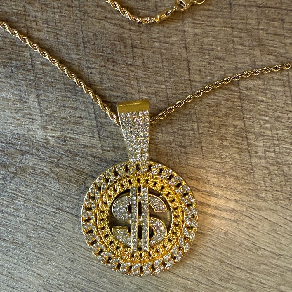 Gold Dollar Sign Pendant Necklace